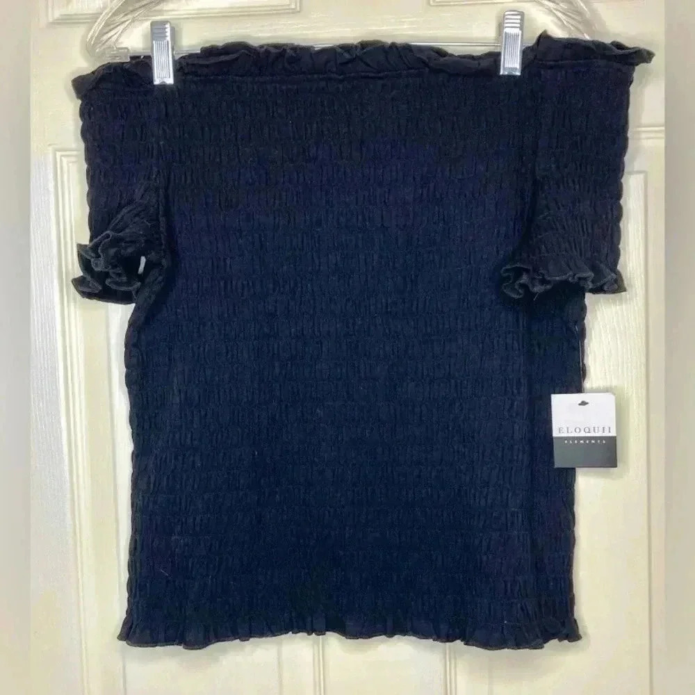NEW NWT Woman ELOQUII ELEMENTS Black Short Sleeve Ruched Shirt Top Plus Sz 18/20